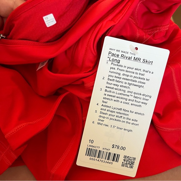 *Lululemon Pace Rival MR Skirt *Long Hot Heat - Picture 7 of 7